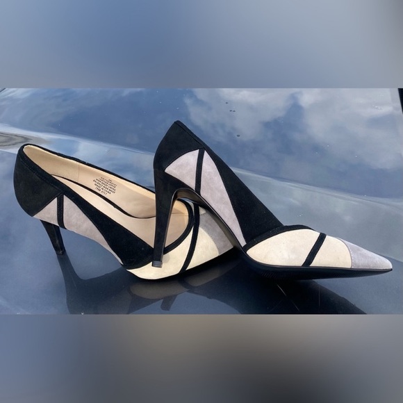 NWT Nine West genuine suede Chic Black and Gray Heels eve/ busin. elegant pump. - Picture 4 of 7